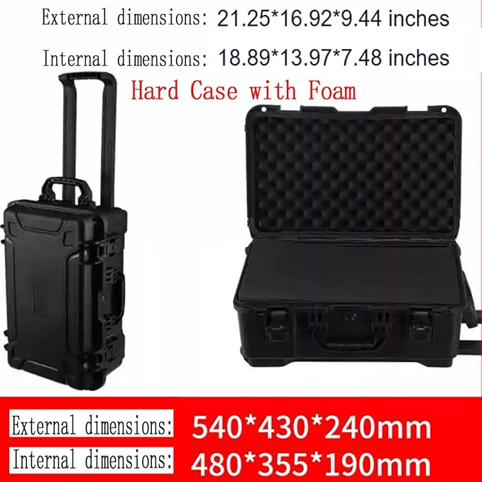 21" L x 16" W x 10" H Large Hard Case with Foam, Portable Rolling Hard Case with Wheels, Waterproof Shockproof Dustproof, Suitable for Cameras, Lenses, Camcorder, Instrument, Telescopes