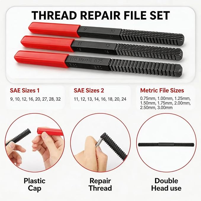 49PC Thread Chaser Set Metric & UNC UNF Thread Repair Kit, SAE Rethreading Tool Bolt Restorer File Nut Rethreader