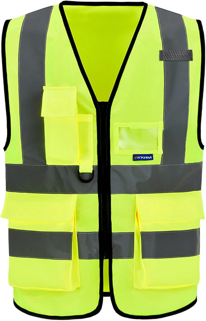 A-SAFETY 6XL7xl 8XL,high vis reflective Safety Vest,Yellow | Yellow 6XL-8XL Class 2 safety vest with clear ID pocket, radio mic loop and reflective strips for warehouse operations.