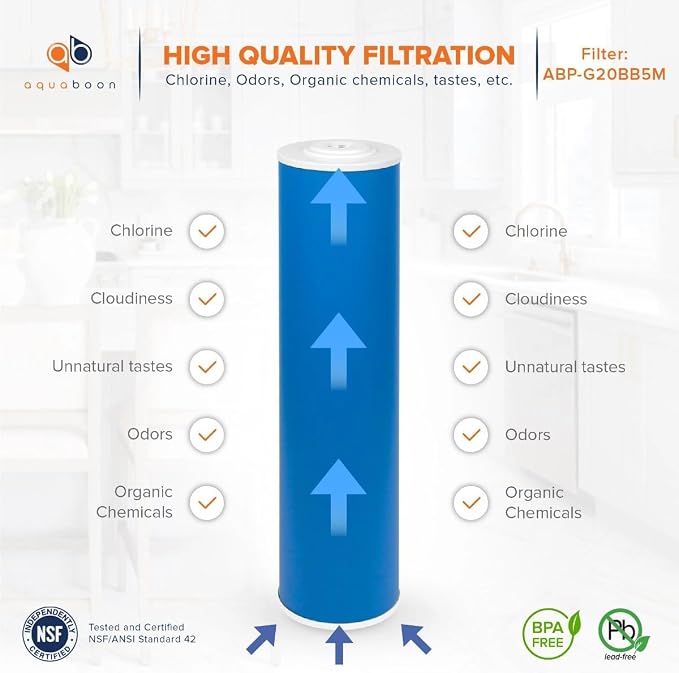 Aquaboon 5 Micron 20 x 4.5 Whole House Water Filter Replacement Cartridge Grabular Activated Carbon (GAG) for 1-Stage Water Filtration System 6 Pack