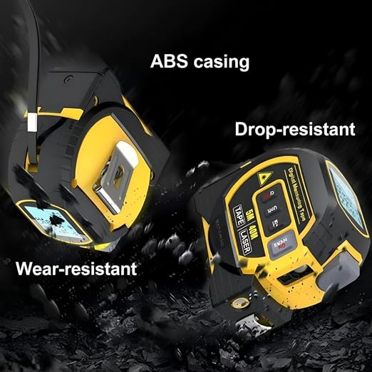 Tape Measure 3-in-1 Tape Measure - Digital Measuring Tape with Data Storage Function Vertical Crosshair Rangefinder, LCD Display, 16Ft Tape,60M/197Ft Rangefinder,Yellow:60M.