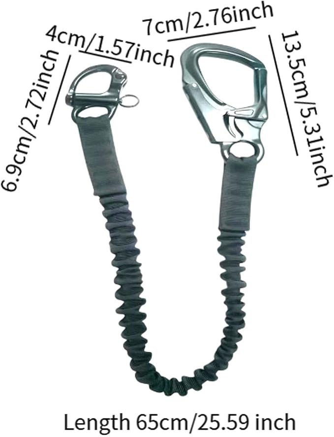kowaku Fall Protection Lanyard Helo Lanyard Multi Use Professional Climbing Lanyard Elastic Bungee for Roofing Mountaineering, Black
