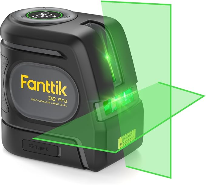 Fanttik D2 PRO Laser Level, Self-leveling Laser Level with LED Screen, 200 ft Outdoor Green Cross Line, 130° Vertical Beam Spread Cover, 2600 mAh Rechargeable Battery, 360° Magnetic Base