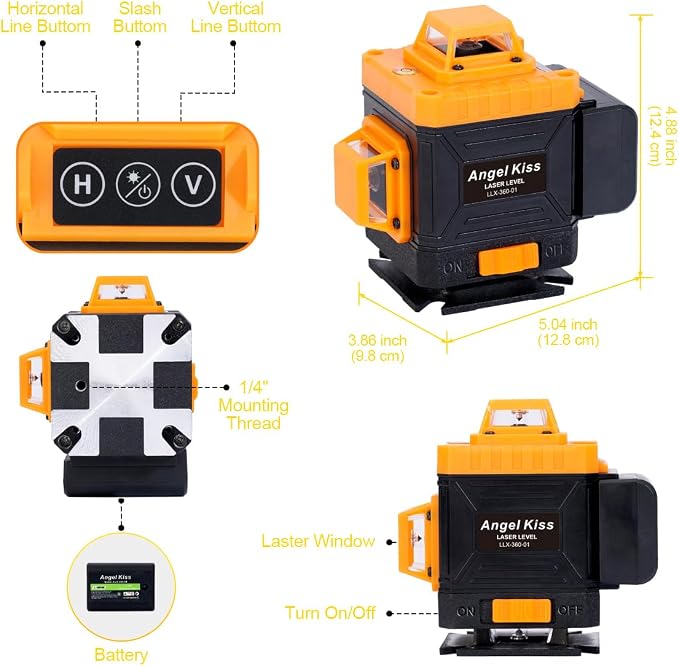 Laser Level Self-Leveling 4 x 360° - 4D Green Cross Bright Line Laser 100ft Range - Lazer Leveler Tool for Drop Ceiling, Picture Hanging, Tile Installation, Indoor DIY & Construction