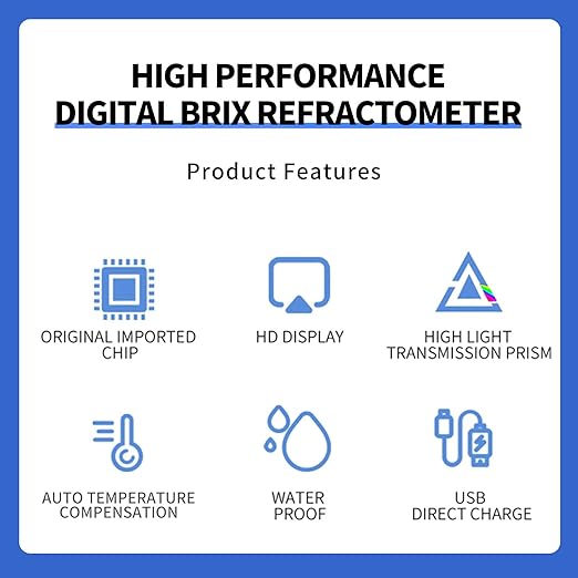 REVASRI Digital Brix Refractometer, Rechargeable Brix Meter for Liquid Sugar Content with LCD, 0-55% Range ±0.2% Accuracy with Auto Temperature Compensation