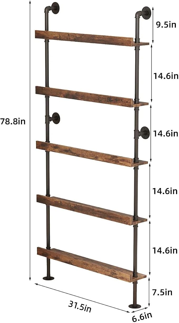 5-Tier Wall Mounted Wine Rack, Floating Bar Shelves, Liquor Bottle Shelf Display, Holds 30+ Bottles, Space Saving (31.5" W x 79" H)