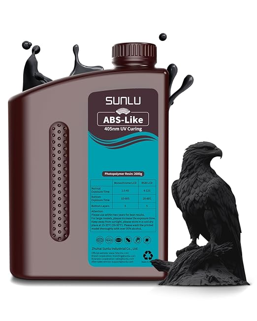 SUNLU 2000G ABS-Like 3D Printer Resin, 405nm UV Curing Photopolymer Rapid 3D Resin For 2K 4K 6K 8K LCD/DLP/SLA 3D Printers, Non-Brittle & High Precision & Low Shrinkage, 2KG, Black