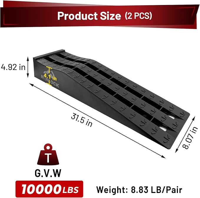 ROBLOCK Heavy Duty Car Ramps for Oil Changes and Jack Support, Portable Low Profile Car Ramps for High Lift, Vehicle Ramps for Garage, 31.5''x8.1''x4.9'', G.V.W 10000 LBS, 2 Packs