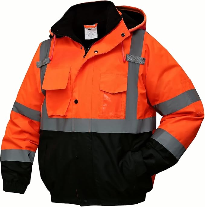 SKSAFETY High Visibility Reflective Jackets for Men, Waterproof Class 3 Safety Jacket with Pockets, Hi Vis Orange Coats with Black Bottom, Mens Work Construction Coats for Cold Weather, S, 1 Pack