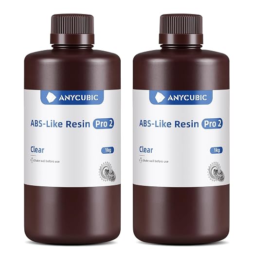 ANYCUBIC ABS-Like Pro 2, 3D Printer Resin with Enhanced Strength and Toughness, High Precision and Minimal Shrinkage, Wide Compatibility for All LCD Resin 3D Printers (Clear+Clear, 2kg)