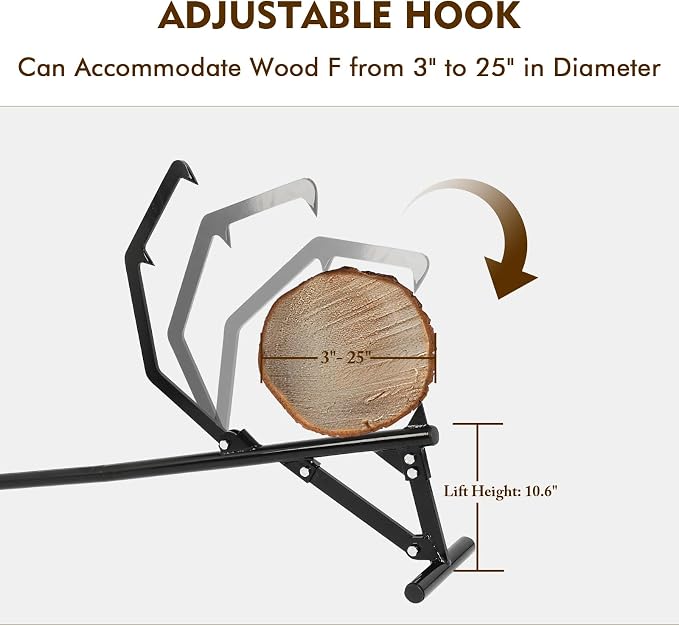 Timberjack Log Roller Lifter, 50.8" Long Handle Log Roller Tool, Adjustable Cant Hook Log Lifter, Ups to 25" in Dia Logging Tools, Heavy Duty Steel Log Jack for Rolling and Raising Up Logs