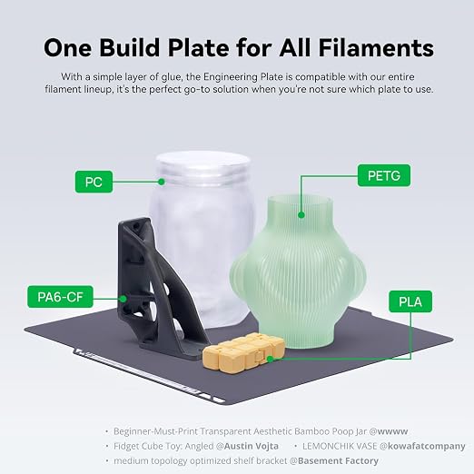 Bamboo Original Engineering Plate 257x257mm Double Sided Smooth PEI Build Plate for Bambu Lab P1S/P1P/P2S/X1C/X1E/A1/X2D 3D Printer,Upgrade PEI Build Plate Removal Spring Steel Sheet