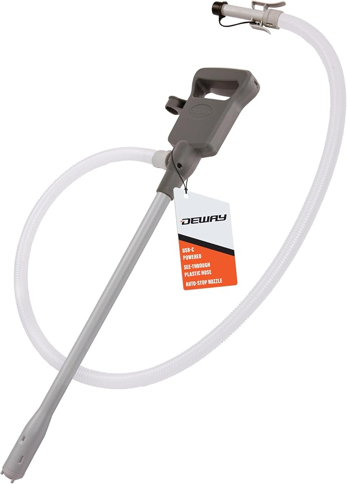 Deway Automatic Fuel Transfer Pump with Auto-Stop and Beep, Powerful AA Battery Powered with USB-C Power Option, 51" Extra Long Hose Fits All Size Cans, Portable Pump Transfers at 3.8 Gal/Minute