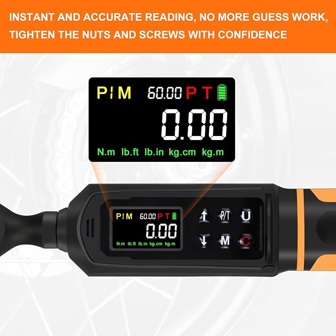 Uharbour Digital Torque Wrench 3/8" Drive, 0.66-44.29Ft.lbs/0.9-60Nm Range, Electric Torque Wrench with Dual Direction Ratchet, ±1% Accuracy with Vibration, Buzzer and LED Alert