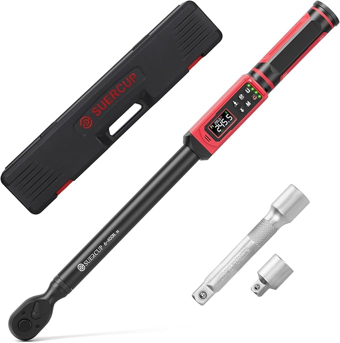 SUERCUP 1/2" Digital Torque Wrench (4.4-295 Ft.lb / 6-400Nm) for Auto/Truck | ±1% Accuracy with Vibration/Buzzer/LED Alerts, 9 Presets & 5 Units, for Engine, Suspension, Trailer & Industrial Assembly