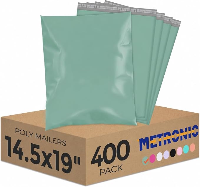 Metronic Poly Mailers 14.5x19 400PC, Large Poly Mailers for Small Business Self-Seal Shipping Bags for Clothing, Shipping Envelopes, Packaging Bags, Mailing Poly Bags，Grayed Jade Green