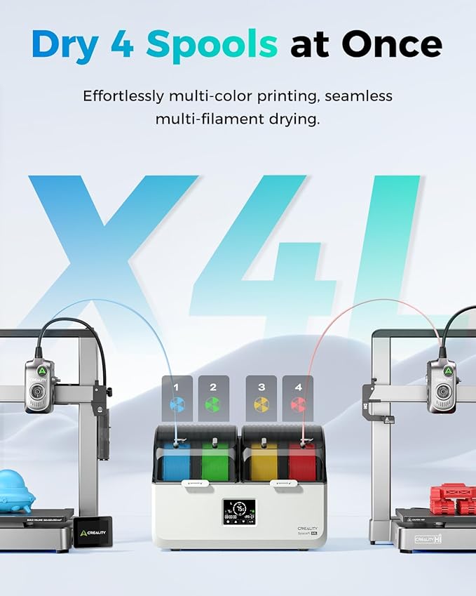 Official Creality Space Pi X4 Lite Filament Dryer, 4 Spools Filament Dry Box with Dual-Chamber Heated Storage, Max 75℃ Temerature, Independent Temperature Control for PLA, PETG, ABS, TPU, Nylon, ASA