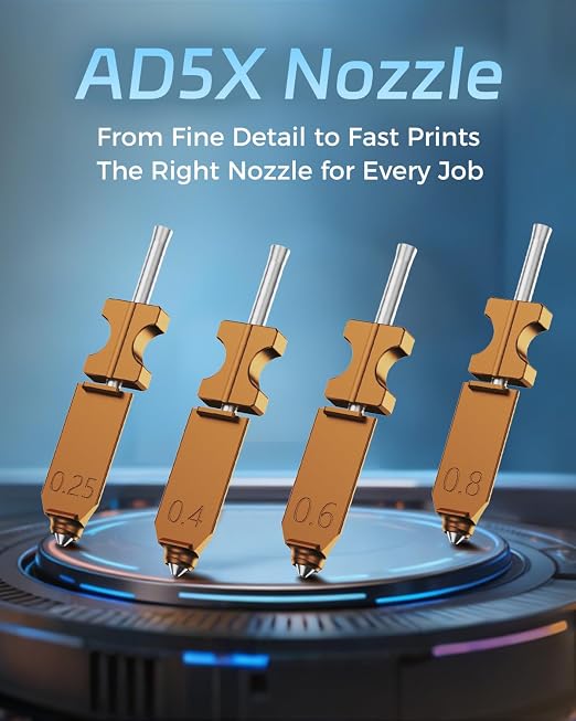 FLASHFORGE AD5X 3D Printer Hardened Nozzle, All Sizes 4-Pack Nozzle Set, High Flow 32mm³/s Hotend Kit, High-Speed 3D Printer Part