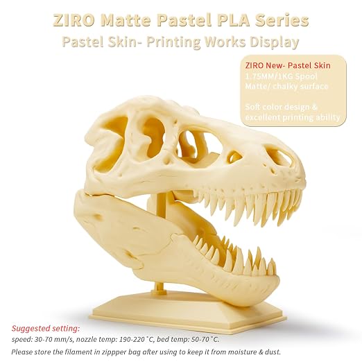 ZIRO Matte PLA Filament, Shine-Free Finish 1.75mm 3D Printer Filament, Pastel Colors PLA Series, 1kg/2.2lbs Spool, Dimensional Accuracy +/- 0.03mm, Fit Most FDM 3D Printers, Pastel Skin(Matte)