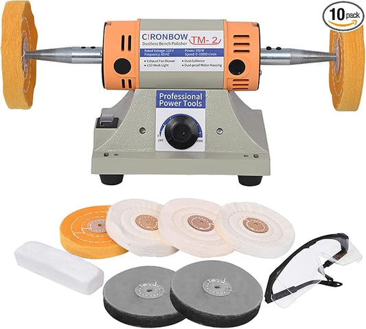 4" Jewelry Polisher & Adjustable Variable Speed Grinder Machine - With 6 Cloth Wheels & 2 Abrasive Wheels, Safety Glasses & Compound for Jewelry, Metal, Wood, Jade, Plastic Polishing
