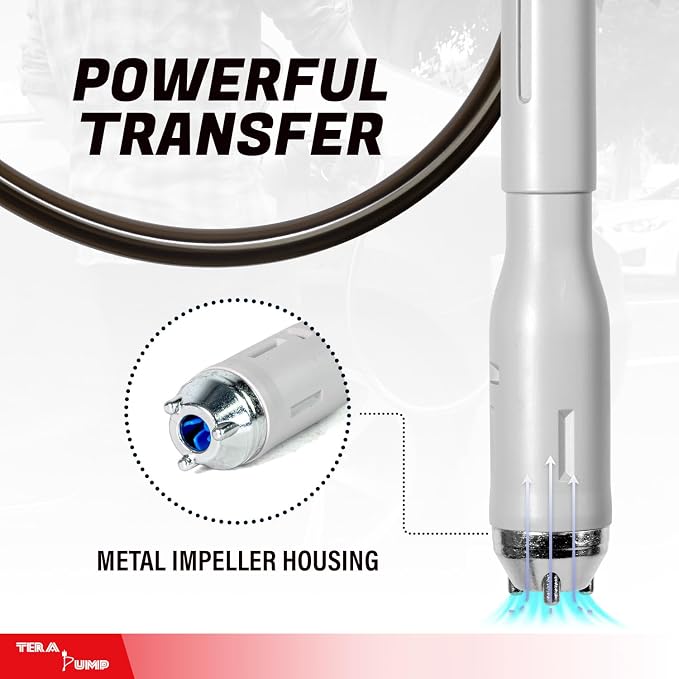 TERA PUMP [2nd Gen] Fuel Transfer Pump with Quick Flow Control Nozzle & Telescopic Tube, Cordless Portable Transfer Pump, 4.9 FT Hose for Gas, Diesel, Kerosene & Non-Potable Water, Up to 3.2 GPM