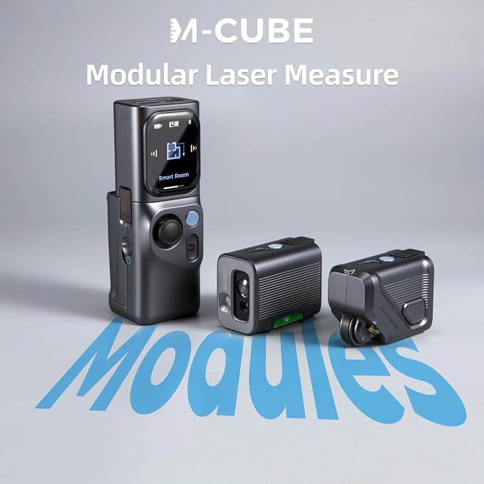 HOZO M-Cube Pro Laser Measuring Tool Combo:4 Modules Build to Adapt, M-Tripod & M-Protection Case, Rechargeable Modular Laser Distance Meter with Bilateral Laser, Digital Scale Roller | Bluetooth App