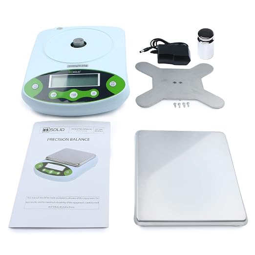 U.S. Solid Digital Precision Balance 500g x 0.01g, Lab Scale with 200g Calibration Weight, 12 Weighing Units, AC 100V-240V & DC 9V, Piece Counting