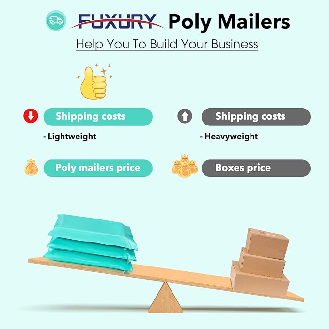 Fuxury Poly Mailers 10x13" 200 Pcs,Durble Shipping Bags For Clothing,Teal | Waterproof Self Seal Mailing Envelopes,Strong Adhesive Packaging Mailers Poly Bag For Books Clothes Business Boutique