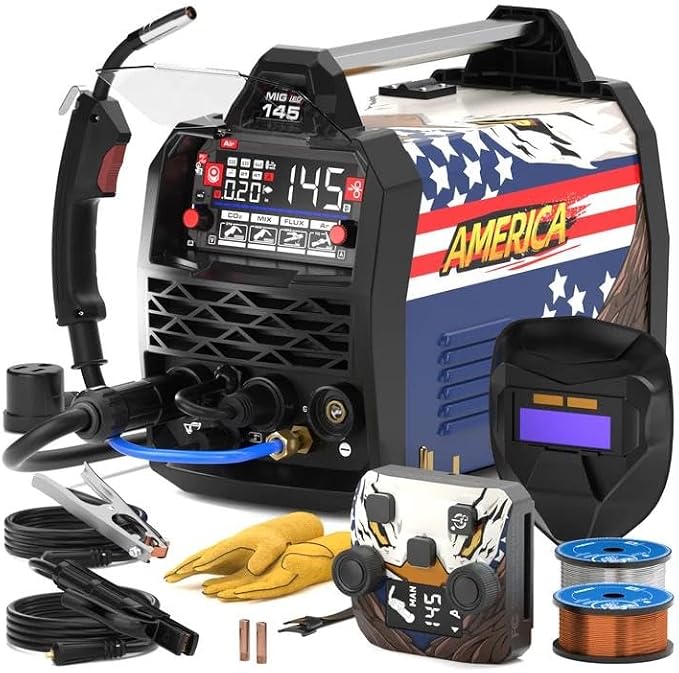 ANDELI 4-in-1 MIG Welder,2.4GHz Wireless Remote Control,Gas MIG/Lift TIG/Stick 145A Welding Machine,110V/220V Gas & Gasless Flux Core With Synergy,IGBT Inverter Portable,Bonus Welding Helmet & Gloves | 4-in-1 MIG Welder ,2.4GHz Wireless Remote Control