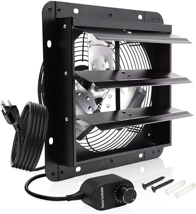 Shutter Exhaust Fan, 10 in Wall Mount Ventilation Fan w/Speed Controller Attic Vent Fan for Chicken Coops, Greenhouse, Gable, Barn, Garage, Shed Ventilator 820 CFM,1700RPM