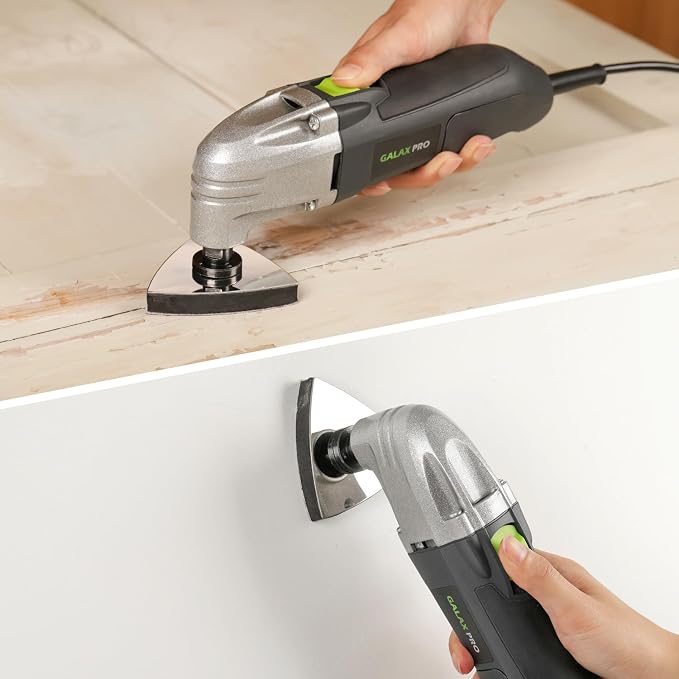 GALAX PRO 22000 OPM 2.0A Oscillating Multi Tool, 3 Degree Oscillating Angle with 3 Pieces Saw Blades, 1 Piece Semi Circle Blade Sanding Plate, 6 Pieces Sanding Papers for Grinding