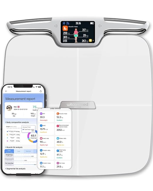 Smart Scale for Body Weight with BMI, Body Fat, Muscle Mass, 8 Electrode High Precision Bathroom Scale, Scale with App, 56 Body Composition Measurement