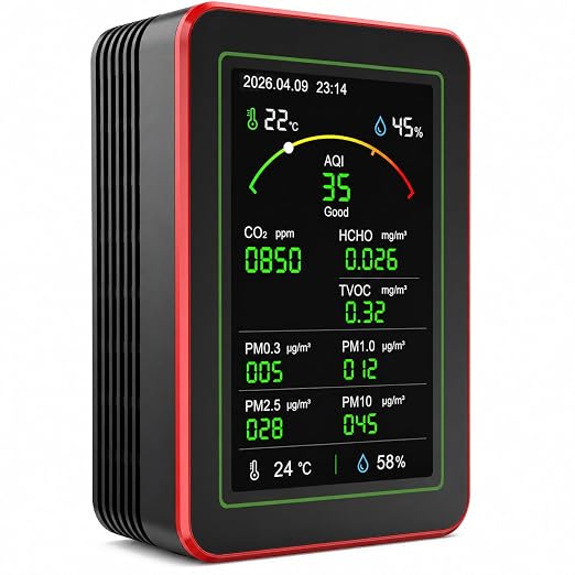 Professional 15-in-1 Air Quality Monitor with Smartphone APP - Dual Chip - Monitors CO₂ and Indoor Air Quality (CO₂), HCHO,TVOC,PM0.3,PM1.0,PM2.5,PM10,AQI,Temp and Humidity for Home,Office and Car Use