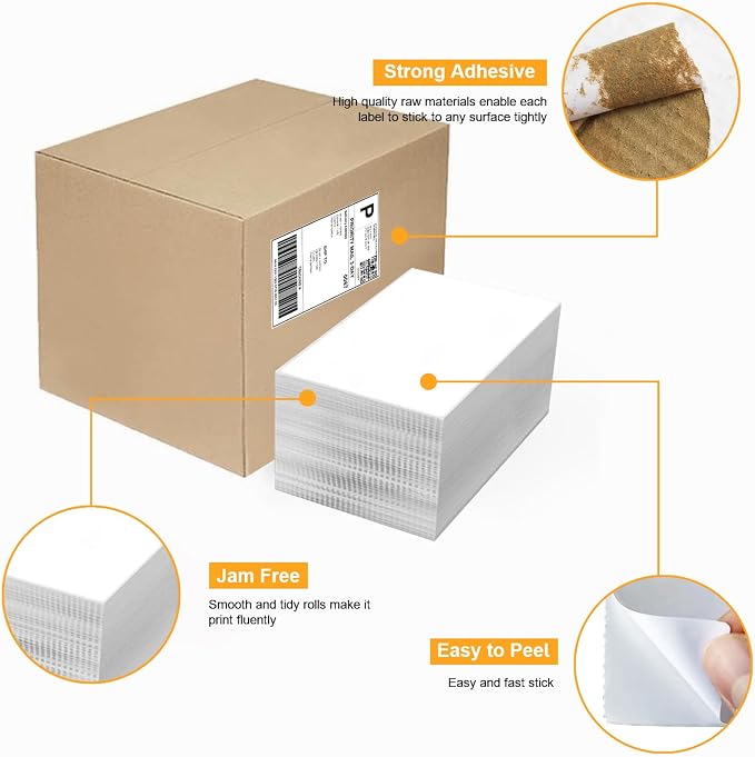 【2000 Labels/4 Stacks】 Labelebal 4" x 6" Fanfold Direct Thermal Labels (101mm x 152mm) Shipping Address Mailing Postage Labels Compatible for Zebra & Rollo Printer Adhesives (500 Labels/Stack)