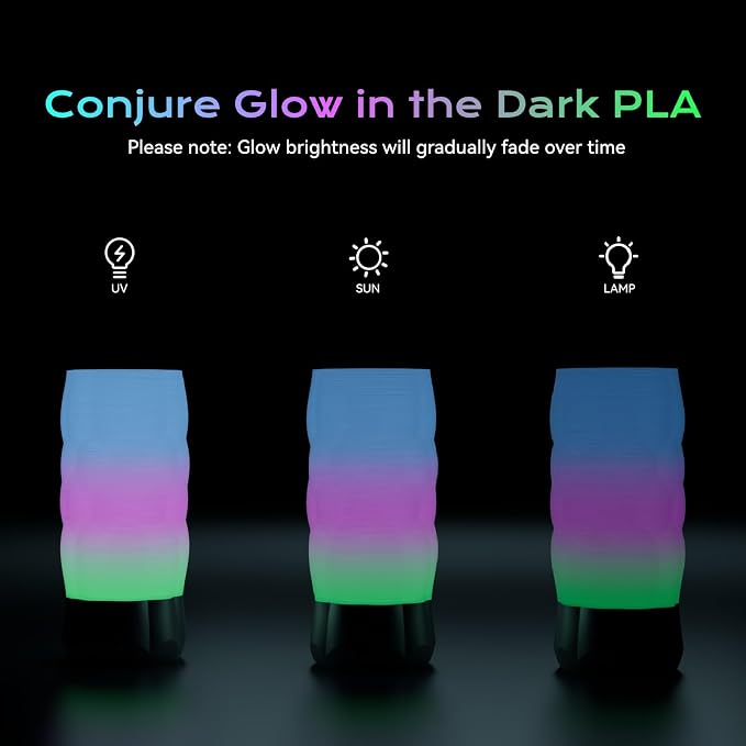 Conjure Glow in the Dark PLA 3D Printer Filament,Change White to Rainbow Multicolor PLA Filament 1.75mm 1KG/2.2LB Filament Works for Most 3D Printer