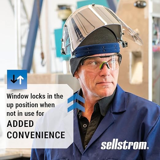 Sellstrom 301 Advantage Series Face Shield - Lightweight, High Impact, Unbound, Polycarbonate Window with Protective Crown & Adjustable Ratchet Headgear, for Work, Grinding, Cutting - ANSI Z87.1
