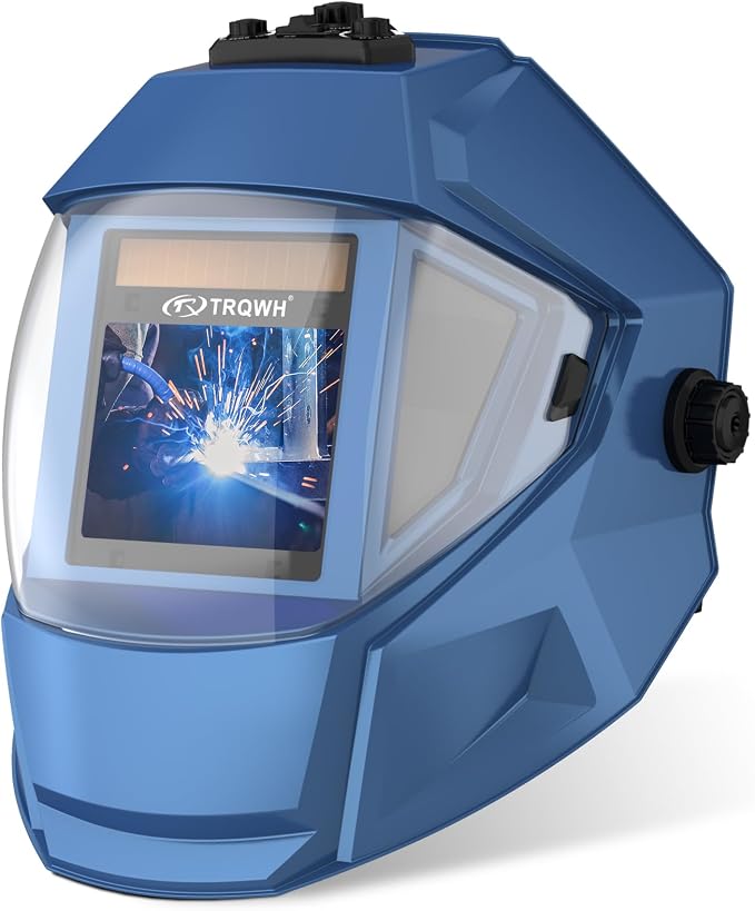 TRQWH Panoramic View Welding Helmet Auto Darkening Welding Hood True Color 4 Arc Sensor Welding Mask Large Viewing 3.94" x 3.15" Wide Shade 4/5-9/9-13 Weld Helmet for TIG MIG ARC Weld (Blue)