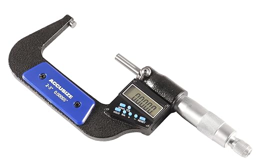 Accusize Industrial Tools 2-3''/50-75 mm by 0.00005''/0.001 mm 7-Key Electronic Digital Micrometer, Water Proof, Ac21-3022 | IP54 Rated, 0.00005"/0.001 mm Resolution, 7-Key, ±0.002" Accuracy