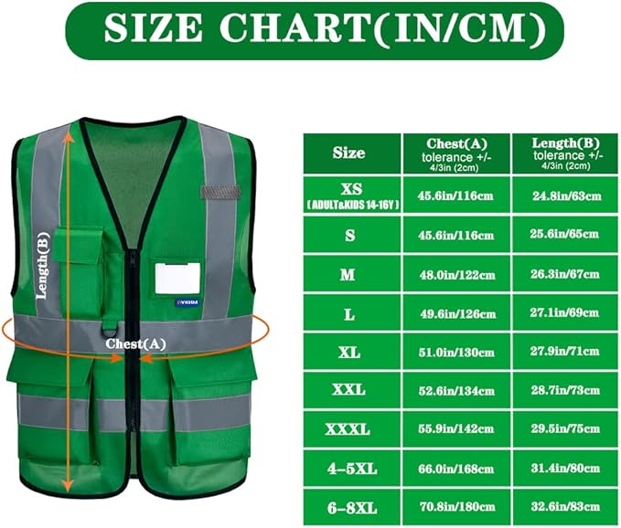 small womens safety vests green | Green S work vest with clear ID pocket, radio mic loop and reflective strips for property inspection; for men and women.