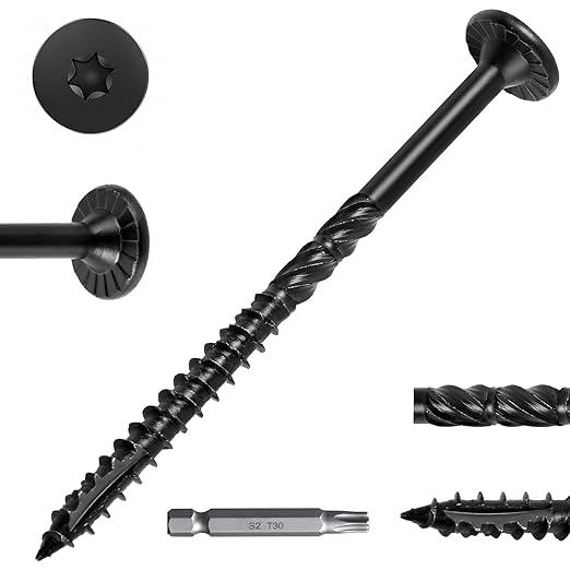FMhotu 4-1/2 Inch Heavy-Duty Outdoor Deck Screws, 50Pcs Star Drive Decking Wood Screws, Rust Resistant Timber Screws for Timber/Log/Landscaping Wood (#14 x 4-1/2" Black)