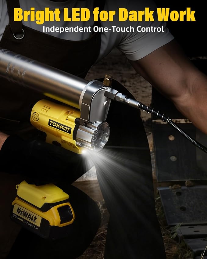 Cordless Electric Grease Gun Compatible with DeWalt 20V/18V Battery,12000PSI Heavy Duty Grease Gun with LED,12" Flexible Hose &6 Grease Couplers for Auto Truck ATV Farm Lubrication,Tool Only