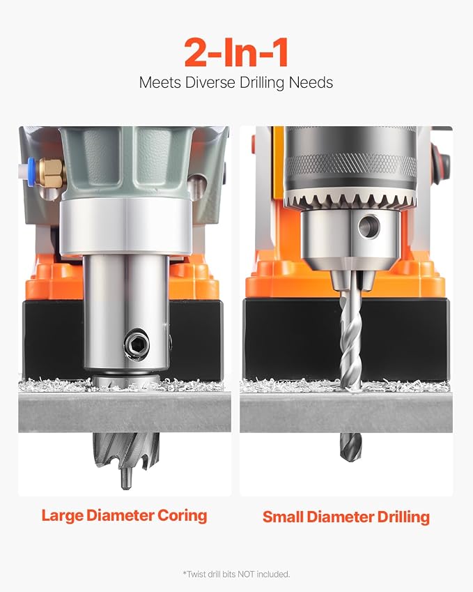 VEVOR Mag Drill Press, 1300W 1.57" Boring Diameter, 2922lbf Power Portable Magnetic Drill, 810 PRM, 11Pcs Drill Bits Electric Drilling Machine for Metal Surface, Industrial and Home Improvement | For Metal Surface, 810 PRM, with 11Pcs Bits, Portable, T...