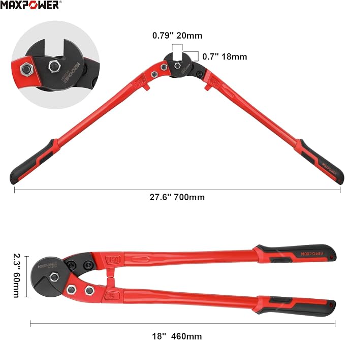 MAXPOWER Steel Cable Cutters,18-Inch Heavy Duty Wire Rope Cutter, Steel Wire Cutters Heavy Duty Industrial Strength Cable Cutter for Hard Wire Ropes, Stainless Steel Wire