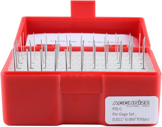 Accusize Industrial Tools 0.011''-0.060'', 50 Pc Steel Plug Pin Gage Set, Plus, Class Zz, P0(+) | 50 Pc, Class ZZ, Plus Tolerance, 2" OAL, Steel, Electro-Etched Sizes