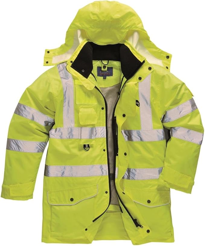 Portwest Hi-Vis 7in1 Jacket Viz Insulated Safety Visability Work Bomber Rain ANSI 3, XXL Yellow
