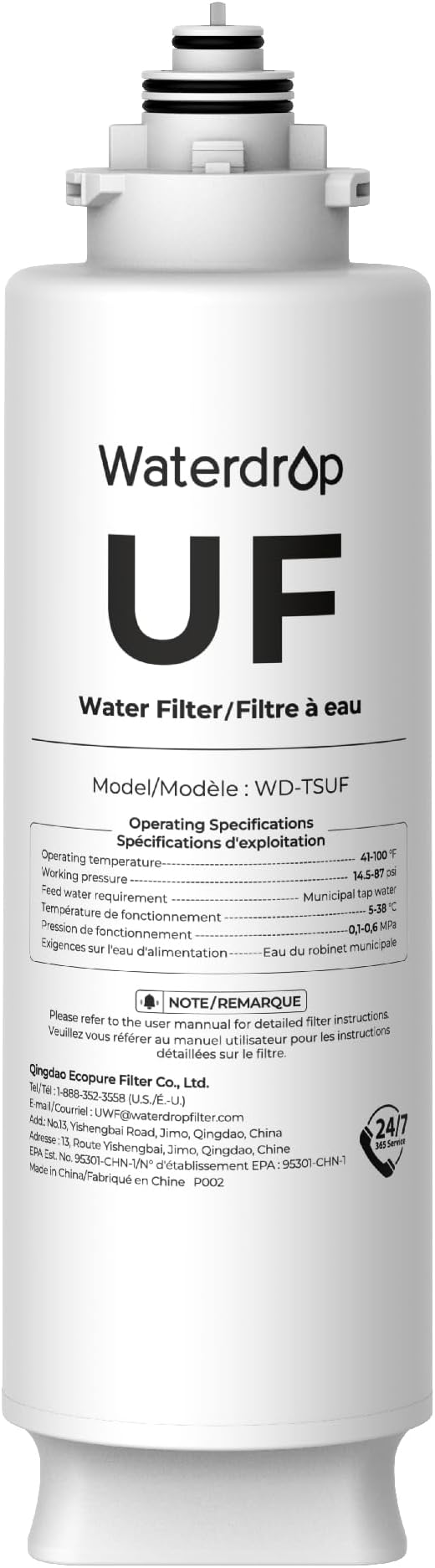Waterdrop TSUF Ultra-Filtration Under Sink Water Filter, Replacement for Waterdrop TSU-W 3-Stage Ultra-Filtration Under Sink Water Filter System, 0.01 Micron, 4000 Gallons High Capacity, 1 Pack