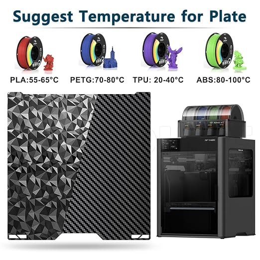 PEO PET For Bambu Lab H2C A2L Build Plate 335x325mm Double Sided Printing H2C Build Plate Carbon Fiber+Diamond Smooth Build Plate Easy Bend Removal TPU/PETG/PLA Filaments For Bambu Lab A2L Accessories