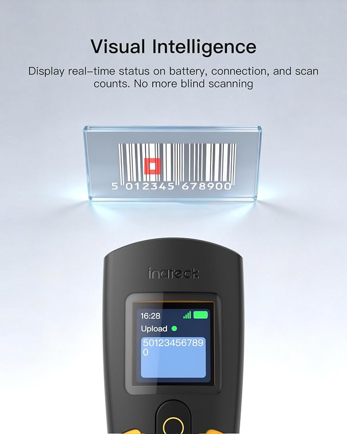 Inateck 1D Wireless Barcode Scanner with 1.4" TFT Screen, Portable Bluetooth Barcode Reader, 1000mAh Battery, Fast 1D Bar Code Scanning for Inventory, Library, Warehouse, Nano 230D