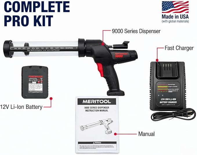 Heavy Duty Caulking Gun | 12V Cordless Drive | 20oz Sausage Foil Pack Cartridges 600ml | 450lbs Thrust | No Drip Professional Calking for Painters, DIYers, Automotive, Contractors