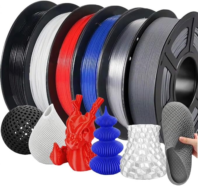 3D Printer Filament Bundle 1.75mm Filajoy3D 6 Pack 250g Dimensional Accuracy +/- 0.03mm for Most FDM 3D Printers Black White Gray Red Blue Transparent